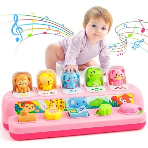 Toys for 1 Year Old Girls, Interactive Pop Up Toy with Music & Light, Montessori Learning Toys for Infant Baby Toddler 9-12-18 Months, First 1st Birthday Gifts for Girls Boys