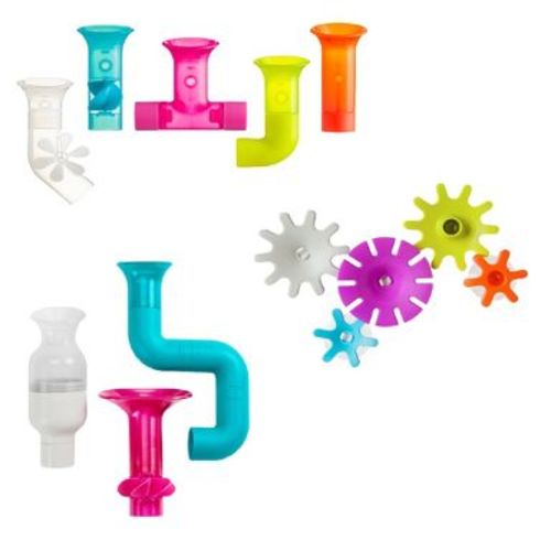 Boon BUNDLE Building Toddler Bath Tub Toy with Pipes Cogs and Tubes: BPA-Free, Creative Thinking, Motion, Spinning Shapes