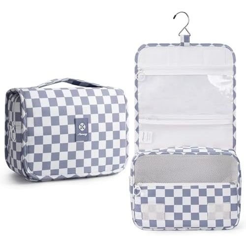 Small Hanging Travel Toiletry Bag (Grayish Blue Checkerboard)