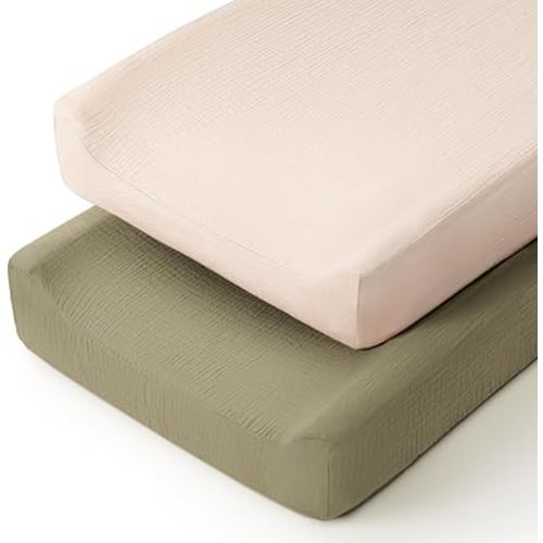 Muslin Changing Pad Cover, Olive & Cream