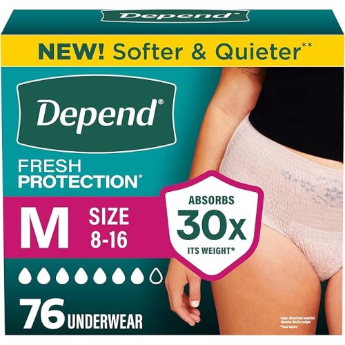 Depend Fresh Protection Adult Diapers, Incontinence Underwear for Women, Disposable, Maximum, Medium, Blush, 30 Count, Packaging May Vary