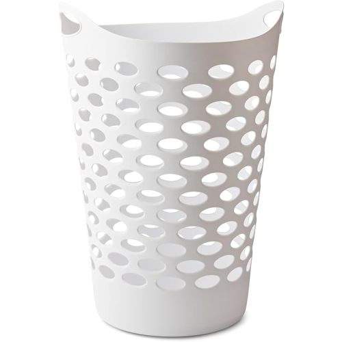 White Round Plastic Laundry Hamper with Handles - 2.2 Bushel Capacity, Lightweight & Space-Saving - Easy-Carry Laundry Basket for Home, Dorm, or Apartment