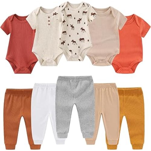 Baby Bodysuit and Pant Set 10 Pack Cotton Newborn Baby Boy Girl Clothes Outfits