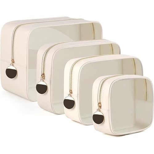 YOPCDJ 4PCS Clear Makeup Bag Set, Waterproof TPU Purse Organizer Pouches, TSA Approved Toiletry Bag, Diaper Bag Organizer Pouch, Travel Organizer Bags for Women and Kids