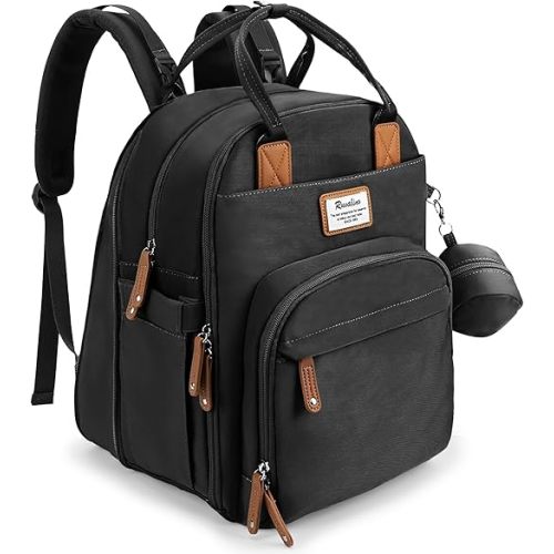 RUVALINO Diaper Bag Backpack-Expandable Baby Bag with up to 50% Capacity -Baby Essentials Bag with Changing Pad Insulated Bottle Holders & Pacifier Case, Waterproof, Black XL