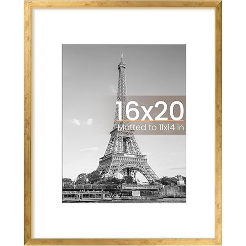 upsimples 16x20 Picture Frame, Display Pictures 11x14 with Mat or 16 x 20 Without, Wall Hanging Poster Frame, Bronze, 1 Pack