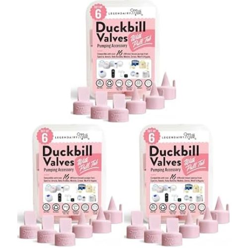 Legendairy Milk Duckbill Valves with Pull Tab - Compatible with Spectra S1 S2 9 Plus, Medela, Motif, Baby Buddha & Zomee - Duckbill Valve Replacement Pump Parts, BPA Free Silicone, 18 Pack