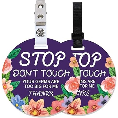 PLIGREAT 2 Pack Flower Stop Don't Touch Sign, No Touching or Kissing Car Seat Sign for Newborn Boy Girl, Reminder Signage for Baby Carrier With Hanging Strap and Clip (Purple)