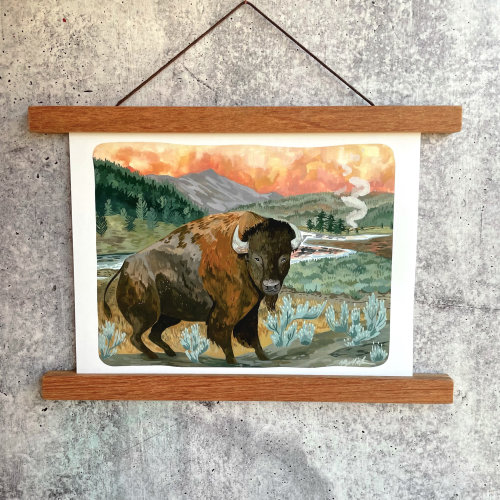 Yellowstone Bison Print (no words)  | Gouache Art Print | Woodland Wall Art | Boys Nursery | Yellowstone National Park | National Park Print