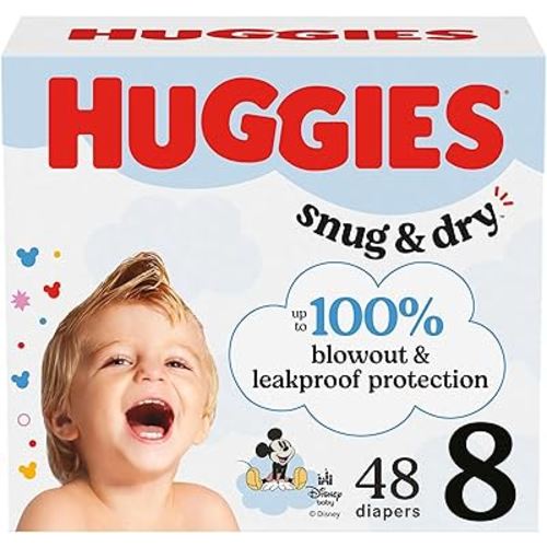 Huggies Size 8 Diapers, Snug & Dry Baby Diapers, Size 8 (46+ lbs), 48 Count, Packaging May Vary