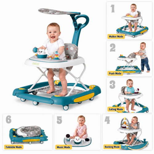 SHIBAILI 6-in-1 Activity Walker & Table - Multi-Function Center,Bouncer,Tray & Music,Green (6+ Months)