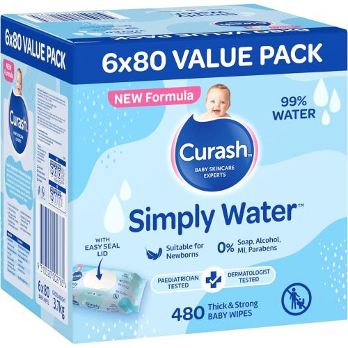 New Formula Curash Simply Water Baby Wipes, 6x80 Pack, Suitable for Newborns, 99% Purified Water, No Soap, Alcohol or Parabens, Thick & Soft Texture, Everyday Cleansing and Nappy Changes, 480 Wipes : Amazon.com.au: Baby