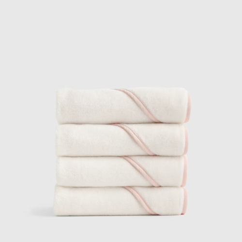 Organic Turkish Cotton Baby Hooded Towel Set 4-Pack in Soft Pink