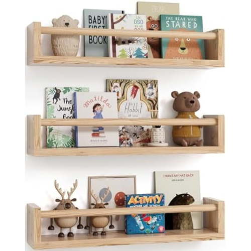 Nursery Book Shelves, Set of 3, Wall Bookshelf, Book Shelf for Kids Rooms, Wall Book Shelves for Bedroom Kids, Floating Shelf, Nursery Decor