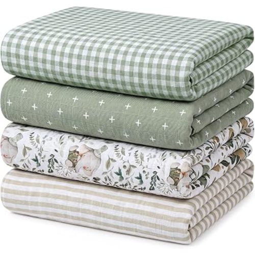 4 Pack Muslin Swaddle Blankets for Newborn Baby, Cotton Receiving Blanket