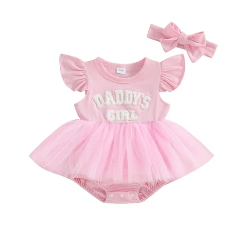 Daddys Girl Newborn Baby Girls Romper Dress Ruffle Sleeve Letter Printed Lace Tutu Skirted Cute Summer Clothes