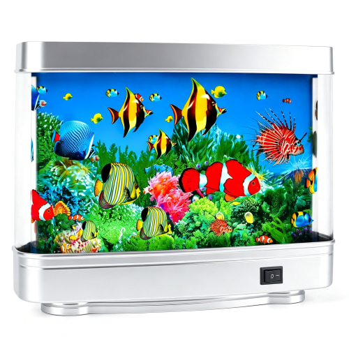 HIBIBUD Fish Lamp Fake Fish Tank-Quiet Sensory Light Artificial Aquarium with Motion-Baby Aquarium Lamp for Crib&Kids Bedroom-Frutiger Aero Decor Night Light for Cats&Office Desk