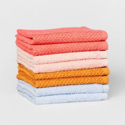 8pc 12"x12" Kids' Washcloth Set Melon - Pillowfort™: Cotton Terry, Midweight, Machine Washable, OEKO-TEX Certified