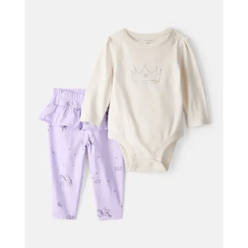 Baby Girl 'Daddy's Little Princess' Star Print Cotton Long-Sleeve Bodysuit & Pant Set - White/Purple | Carter's
