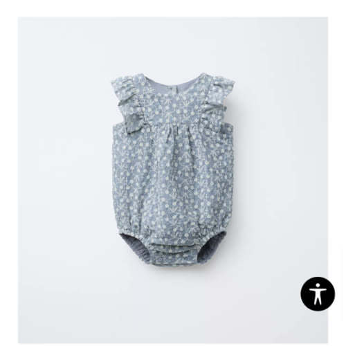 RUFFLED FLORAL EMBROIDERED ROMPER - Blue marl | ZARA United States