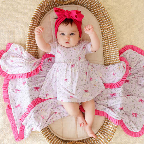 Fairytale Pink Short Sleeve Goose Blossoms Bodysuit Dress | Posh Peanut®