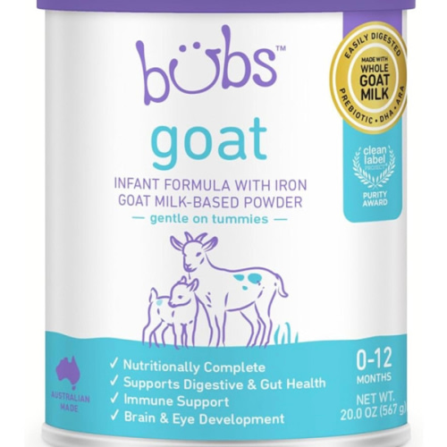 Bubs Whole Goat Milk Formula with Iron, Goat Milk-Based Powder, for Infants 0-12 Months, Made with Non-GMO Goat Milk, 20 oz