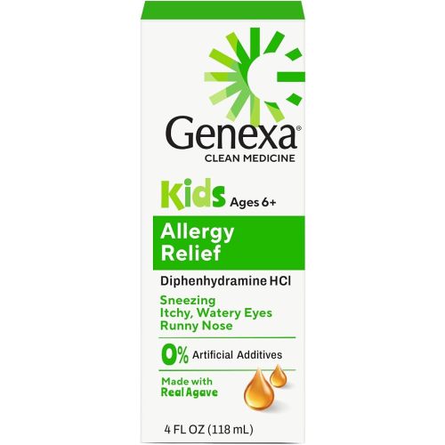 Genexa Kids Allergy Medicine | Clean Allergy Relief for Children | Diphenhydramine 4 fl oz | Treats Runny Nose, Sneezing & Itching | Vegan & Non-GMO | Organic Agave Syrup Flavor | Ages 6+