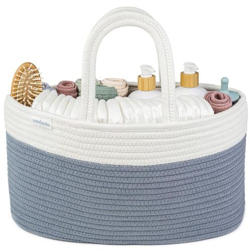 Comfy Cubs Rope Diaper Caddy Organizer - Baby Diaper Basket Pacific Blue