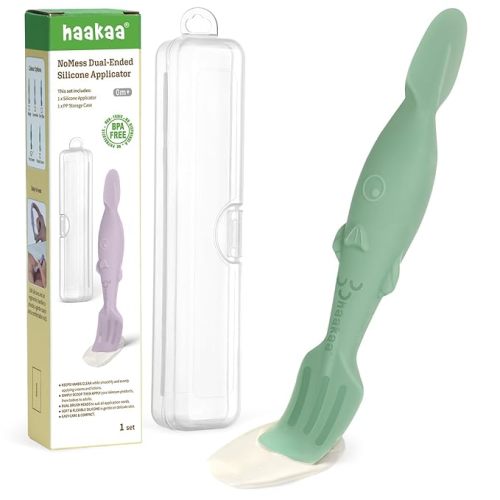 haakaa Baby Diaper Cream Spatula, NoMess Dual-Ended Silicone Diaper Rash Cream Applicator with Hygienic Case, Butt Spatula for Baby, Sky Blue