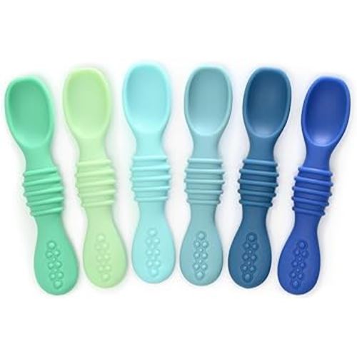 PrimaStella Silicone Chew Spoon Set for Babies and Toddlers - Safety Tested - BPA Free - Microwave, Dishwasher and Freezer Safe - Seaside Palette