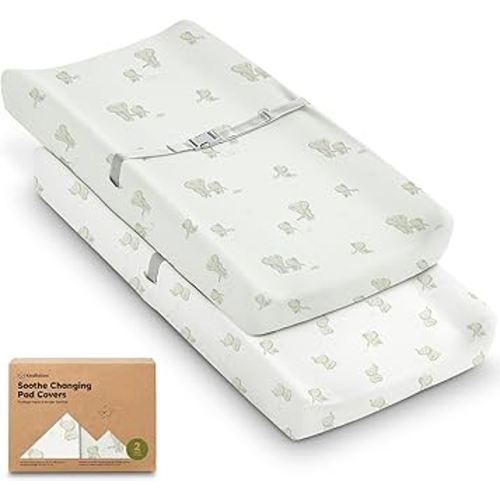 2-Pack Organic Changing Pad Covers for Girl, Boy, Neutral - 100% Cotton Changing Table Pad Cover, Soft Baby Nursery Diaper Changing Pad Sheets, Contour Changing Pads Liners, Change Pad Cover (Elly)