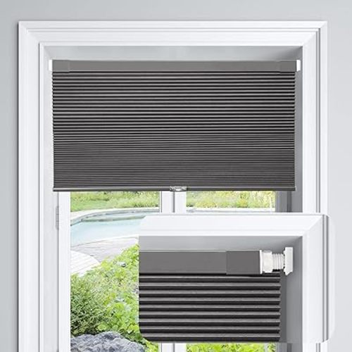LazBlinds Cordless Cellular Shades, No Tools No Drill Blackout Honeycomb Shades Pleated Blinds for Windows, 35" W x 64" H, Midnight Black