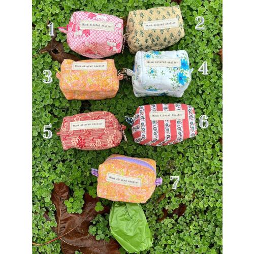 Handmade Dog Poop Bag Holder, Second-Hand Fabrics, Clip-on Zipper Pouch