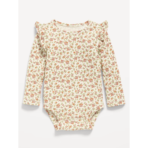 Printed Long-Sleeve Ruffled Ribbed Bodysuit for Baby