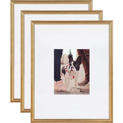 Kate and Laurel Adlynn Wall Picture Frame Set, 16" x 20" matted to 8" x 10", Gold, Set of 3