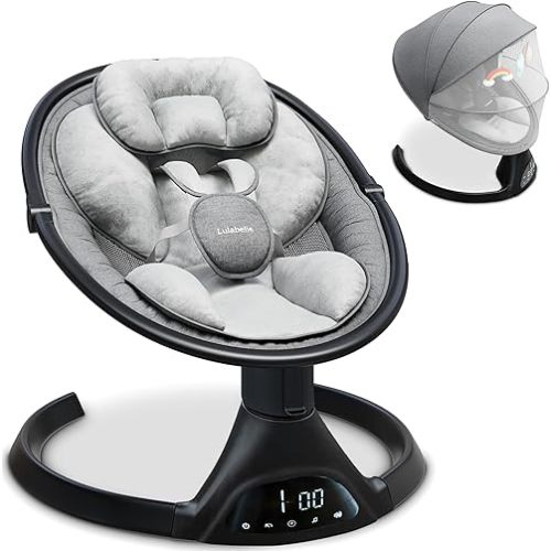 Baby Swing Newborn to 12 Months - Lulabelle Portable Infant Swing with Adjustable Height, 5 Sway Speeds with Remote Control, Lullaby Songs, Stationary Seat Baby Swings for Infants Girls & Boys.