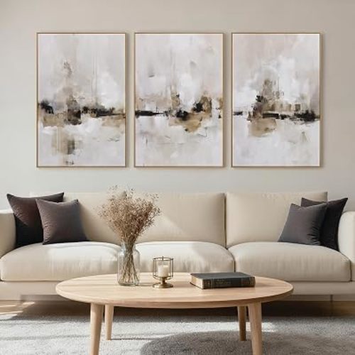Zessonic Large Neutral Textured Abstract Framed Canvas Wall Art, 24"x36"x3
