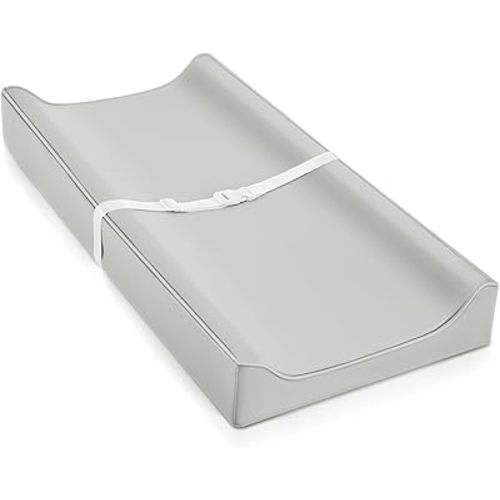 Vegan Leather Changing Pad Cover with Zipper - 31"X 16" - Waterproof Wipeable, Extra Thick & Portable & Non-Slip Diaper Mat - Fits Standard Changing Tables (Gray)