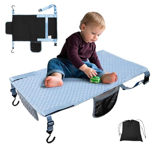 TinlyFinly Toddler Airplane Bed, Soft Airplane Seat Extender for Kids, Baby Flight Portable Hammock Bed with Fasten Hook and Insert, Airplane Travel Essentials Kids, Anti-Slip - Dot, Light Blue