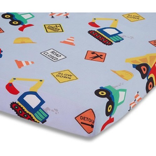 Everyday Kids Baby Boy Fitted Crib Sheet – Under Construction Theme – Soft Breathable Microfiber – Fits Standard Crib Mattress 28x52 – Nursery Bedding