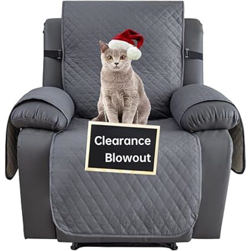 XINEAGE Water Resistant Recliner Cover, Nonslip Recliner Chair Covers for Reclining Chair with Pockets, Quilted Thick Recliner Slipcovers for Pets and Kids (Recliner Chair, Dark Gray)