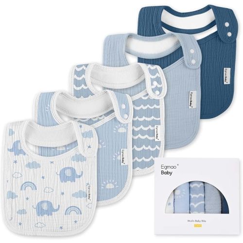 Muslin Bibs for Baby Boys Girls,Organic Muslin Baby Bib for Drooling and Teething,Soft Bandana Drool Bibs 5 Pack