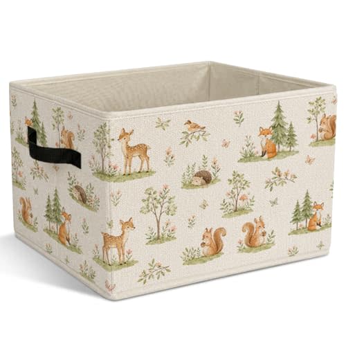 Baby Nursery Foldable Storage Bins with Handles, Woodland Animals Decorative Storage Basket for Organizing Clothes Toys Books, Woodland Nursery Decor Gift for Baby Kids Bedroom Playroom