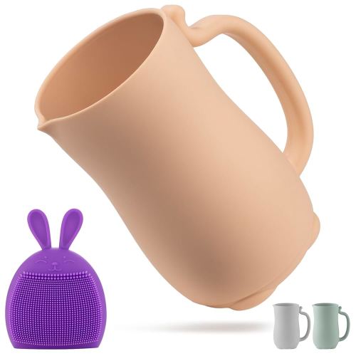 Holinduk Baby Bath Rinse Cup - Shampoo & Body Washing Rinser Cup - Easy Grip Bathing Scoop for Infants with Comfortable Handle for Seamless Soap and Shampoo Rinsing (Beige)