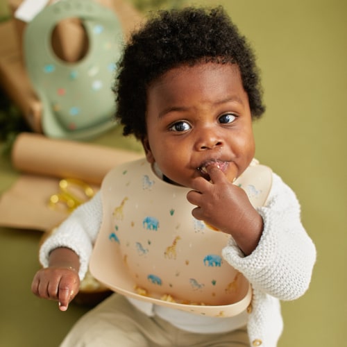 Silicone Bib Safari Warm Cream – Austin Baby Collection