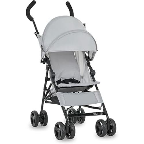 Dream On Me Rover Convenience Baby Stroller – Lightweight & Compact Travel Umbrella Stroller, Quick One-Hand Fold, Lockable Rear Wheels, Adjustable Canopy, 3-Point Safety Harness & Cup Holder – Grey