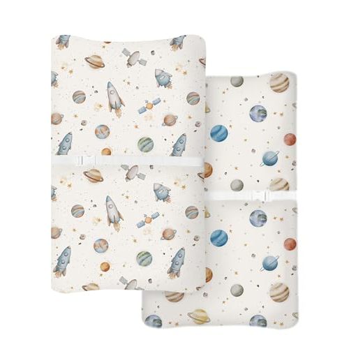 Changing Pad Cover for Baby Boys Girls 2 Pack, Fits Standard 32”×16” Changing Table Pads, Silky Breathable Stretch Knit, Machine Washable (Stellar Adventure)