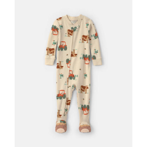 Baby Boy 1-Piece Farm 2-Way Zip 100% Cotton Snug Fit Footed Pajama - Cream | Carter's