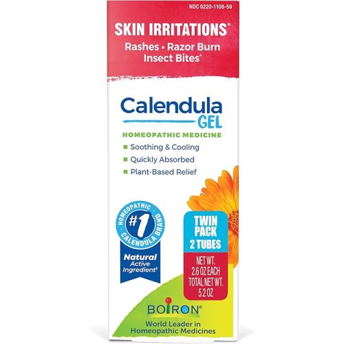 Boiron Calendula Gel for Relief from Rashes, Razor Burn, or Insect Bites - Non-Greasy and Fragrance-Free - 5.2 oz (2 Pack of 2.6 oz)