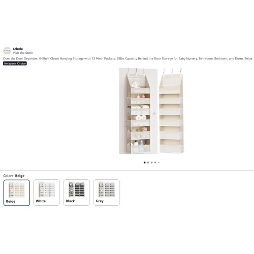 Over Door Nursey Organizer - Beige